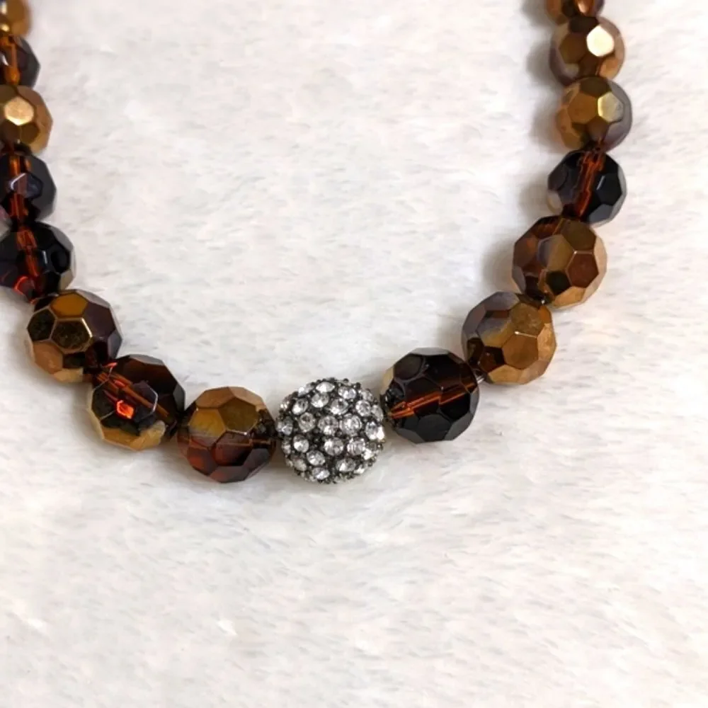 Vintage Golden Amber Facetted Lucite Bead Necklace w/ Rhinestone Accent - Picture 7 of 8